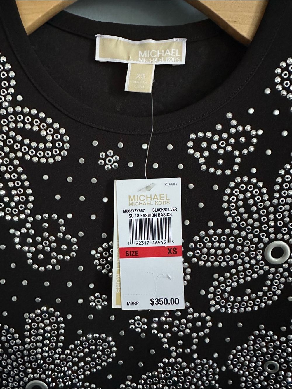 Michael Kors Black Mini Dress with White Floral Stud Details BRAND NEW - Picture 5 of 8